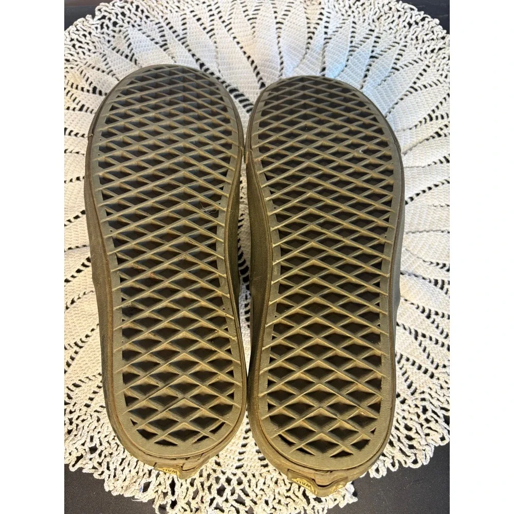 Vans Slip-On VSK66 Tan Khaki Canvas Sneakers Olive Green Sole Mens 7.5 Womens 9